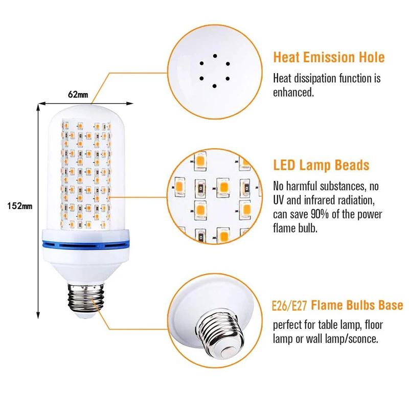 4 шт. в упаковке, E26, E27, лампочка с пламенем, 85-265 в, светодиодный светильник с эффектом пламени, лампочка с мерцающим эффектом, светодиодный светильник для рождественских украшений