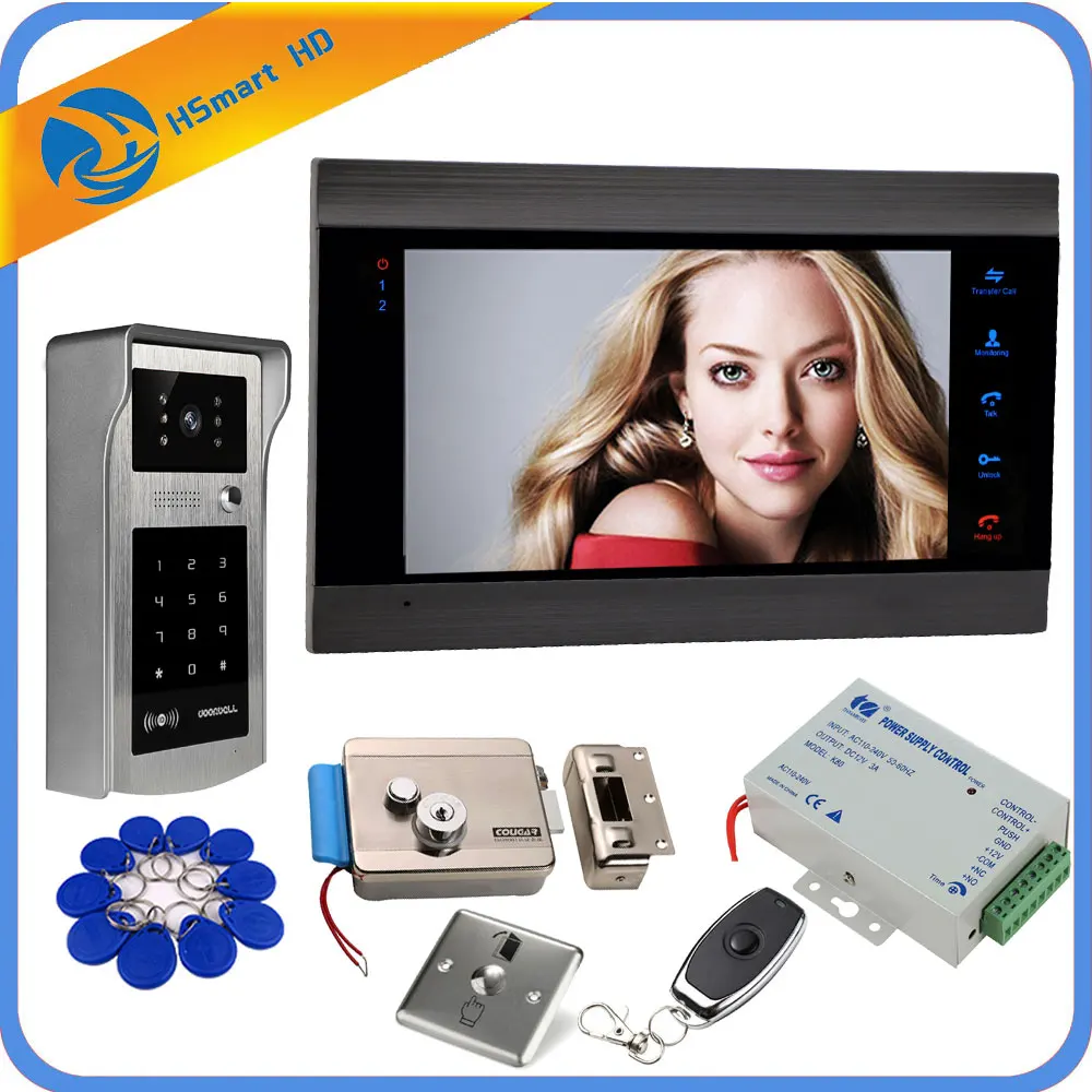 7\ Touch Screen LCD RFID Password Video Door Phone Intercom Doorbell With IR Camera With RFID Key + Electric Lock