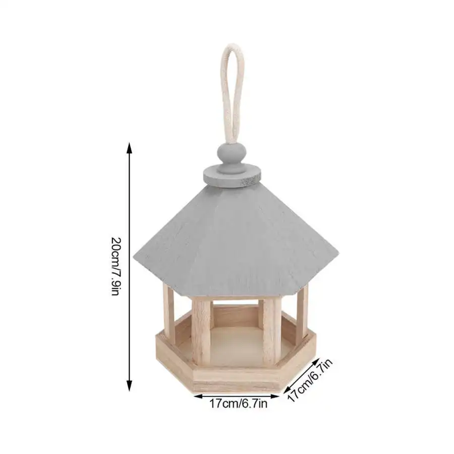 Wooden Birds House Shaped Feeder Cage Hollow Food Container Outdoor Garden Decoration Bird Shelter With Hanging Rope