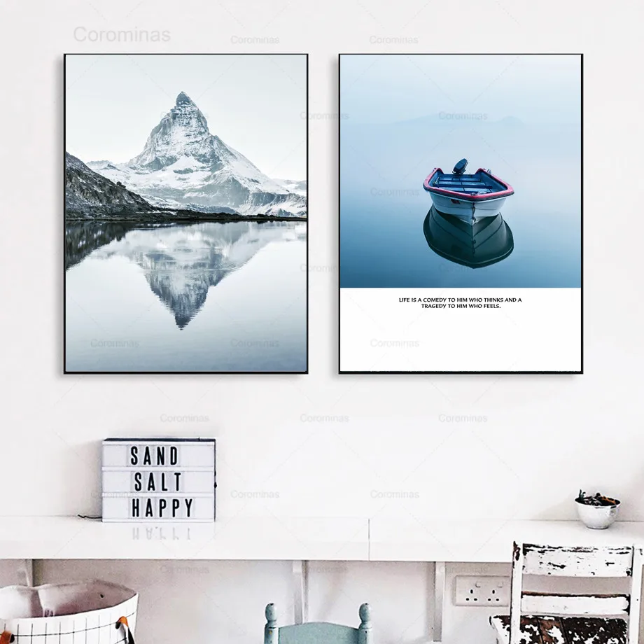 Настенная картина Matterhorn с изображением гор пика дерева лодки озера настенная