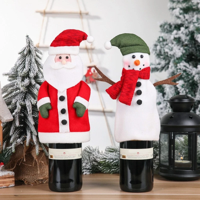 

Christmas Champagne Red Wine Bottle Topper Cover Handmade Santa Claus Snowman Decoration Holiday Gift