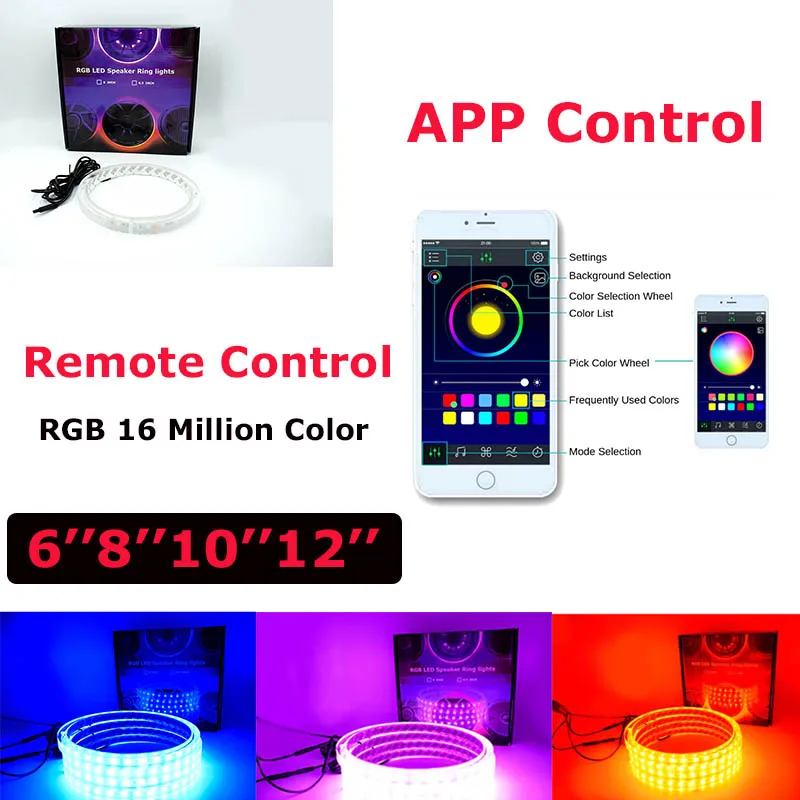 4 шт. Универсальный Spacer Акриловые приложение управление RGB многоцветный светодиодный кольца динамиков для авто звуков аудио морской с пультом дистанционного управления