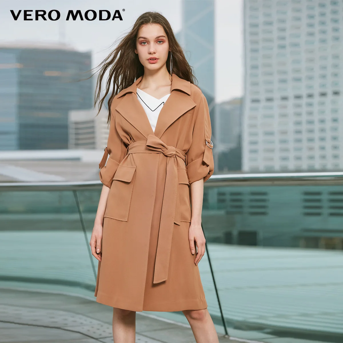 Caramel camel s Vero Moda Женский Тренч средней длины с декоративными лямками | 319121517 - Цвет: Caramel camel s