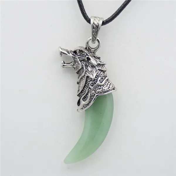 green aventurine Винтажные волчьи клыки ФОРМА натуральный камень кварц Кристалл Опал авантюрин флюоритовая Подвеска для женщин мужчин Подвески для бижутерии, ожерелья - Окраска металла: green aventurine