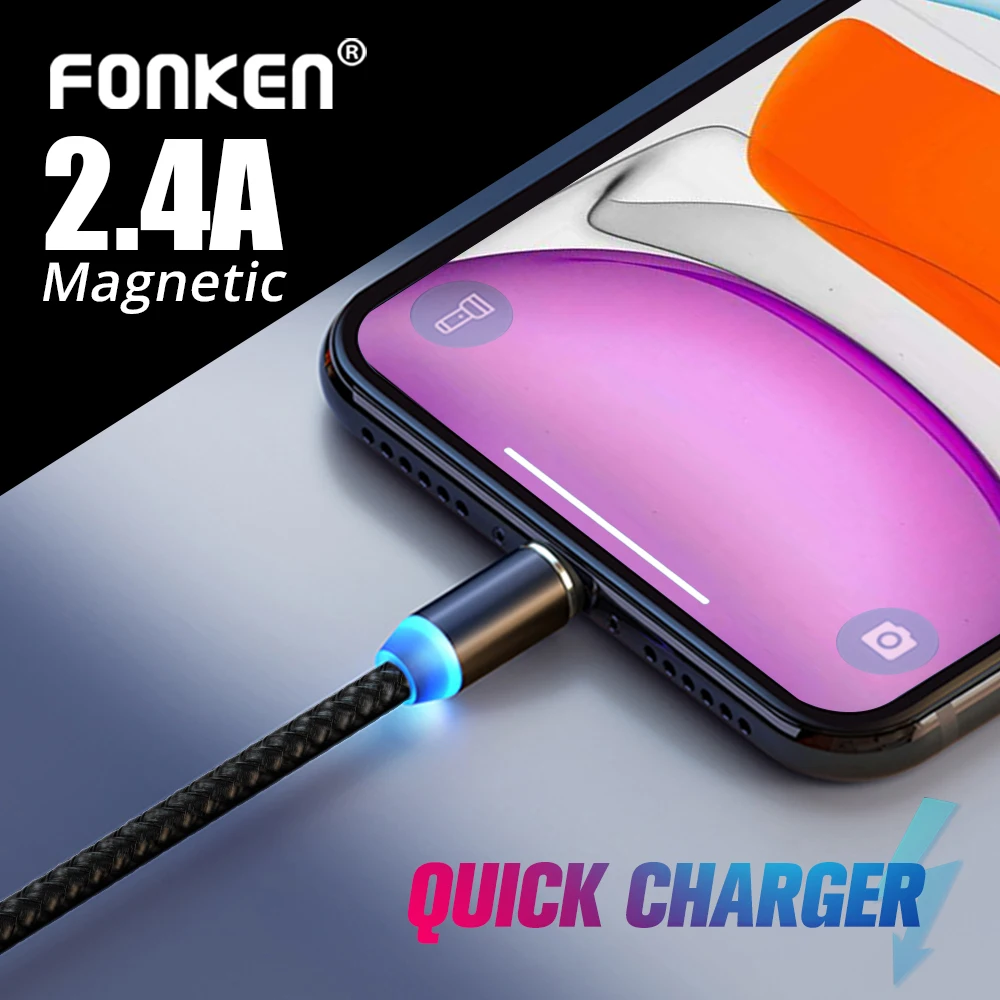 Магнитный зарядный кабель FONKEN Micro USB type C для быстрой зарядки XIaomi huawei samsung, магнитный кабель для Iphone 11pro Max