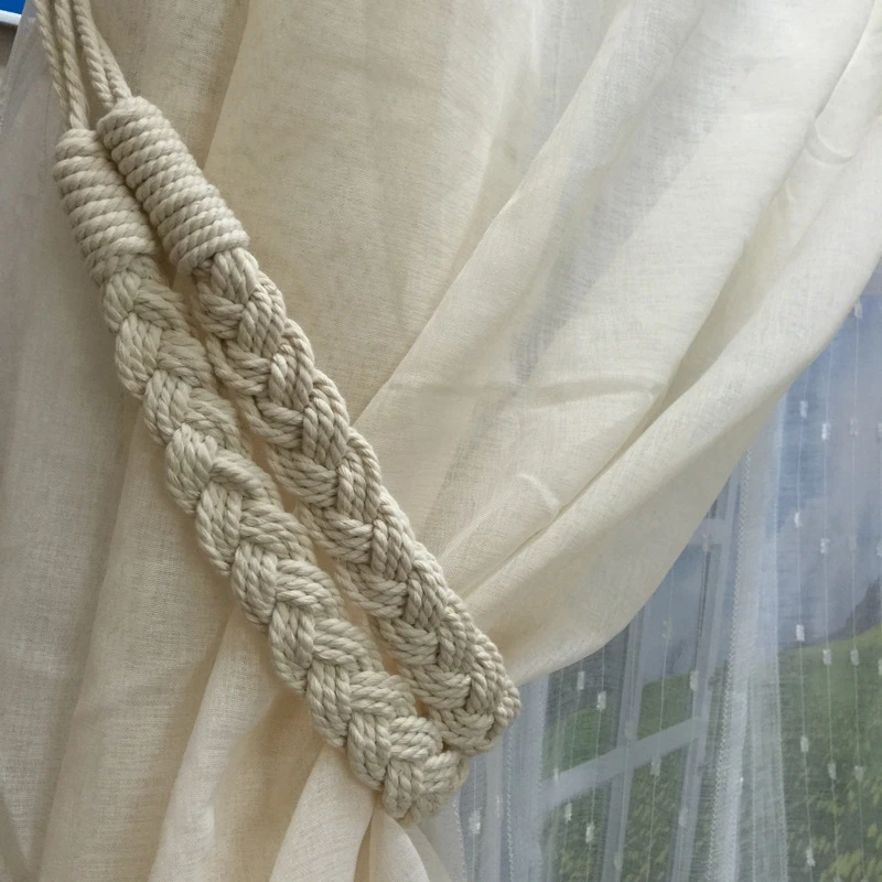1 шт. ручная плетеная занавеска с завязками сзади, с пряжкой, драпировка, подхваты для штор, 1 веревочный ремень, завязка для штор с 1 металлическими крючками