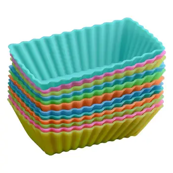 

US ES FR IN STOCK! 12 Pieces Silicone Rectangular Reusable Baking Cake Molds Jelly Mould Cupcake Maker Muffin Cup (Random Color)