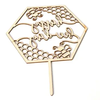 

Rustic Wooden Happy Bee Day Cake Topper Cupcake Picks Baby Shower Birthday Party Favors Supplies Decoration