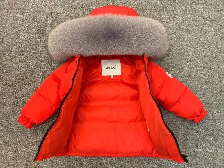 Dollplus/Коллекция года, комплекты детской одежды для русской зимы пуховое пальто для мальчиков и девочек натуральный мех+ штаны, теплый детский зимний комбинезон, лыжный костюм для улицы