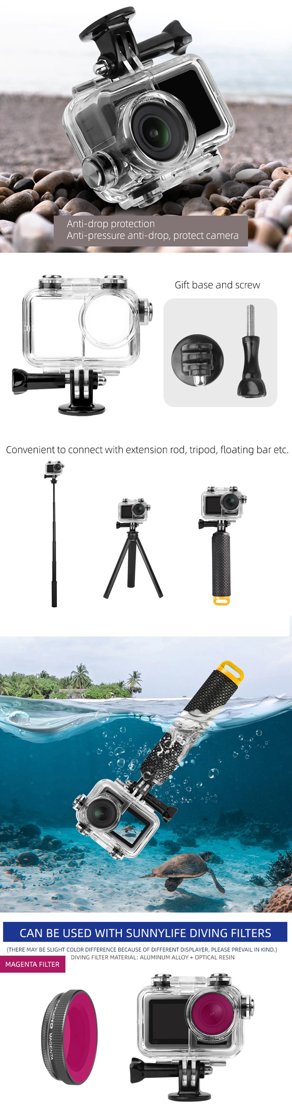Водонепроницаемый чехол для DJI OSMO экшн-камеры 60 метров Глубокий Дайвинг чехол Подводный защитный корпус оболочка селфи-палка