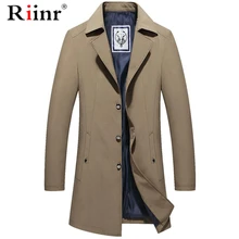 Бренд riinr, мужской длинный плащ, куртка, весна-осень, новинка, однотонный цвет, высокое качество, мужские пальто, роскошный плащ, мужской M-4XL