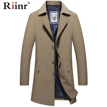 

Riinr Brand Men Long Trench Coat Jacket Spring Autumn New Solid Color High Quality Men's Coats Luxurious Trench Coat Male M-4XL