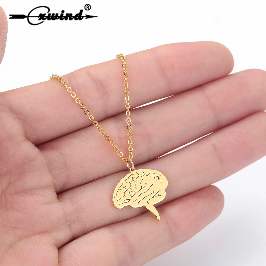 Cxwind Creative Anatomical Brain Necklace Stainless Steel Cerebrum Pendant for Man Woman Hip Hop Choker Bijoux | Украшения и