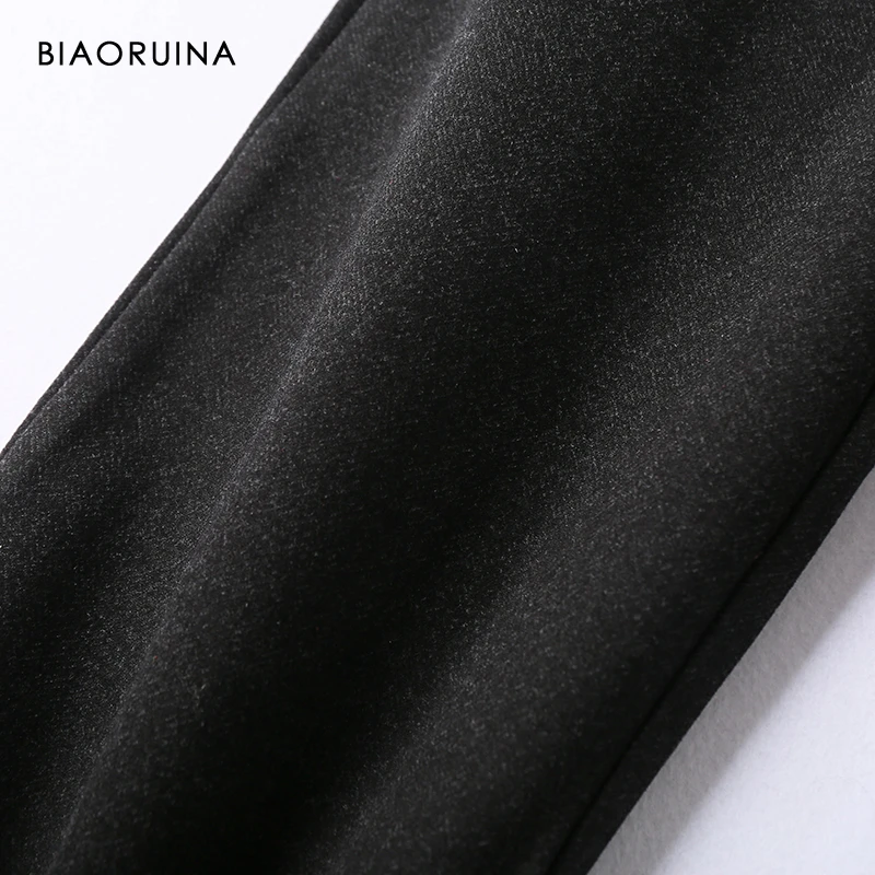 BIAORUINA, женские, эластичные, высокая талия, черные, свободные, широкие, по щиколотку, брюки, женские, сохраняющие тепло, зимние, плотные, брюки