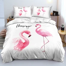 

3D Flamingo Pattern Printed White Pink Duvet Cover Set Close Skin Quilt Cover Pillowcases Single Double Queen King Size For Girl