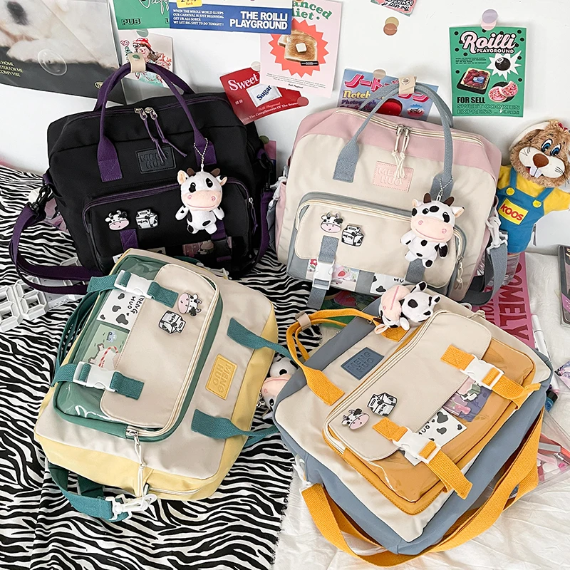 Mochila De Vaca para mujer, bolso escolar multifuncional, insignia de chica, Kawaii, impermeable, de nailon