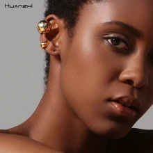 HUANZHI New Fashion Metal Gold Silver Spherical Small Bead Ear Clip Geometric Punk Stud Earrings Jewelry