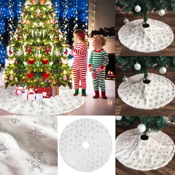 

New Year Home Decoration Tool 90/122cm White Flannel Embroidered Snowflake Christmas Tree Skirt Sliver Gold Decorations Carpet