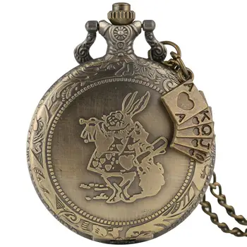 

Classic Bronze Quartz Pocket Watch for Men Delicate Rabbit Pattern Pocket Watches Practical Alloy Slim Chain Pendant Watch