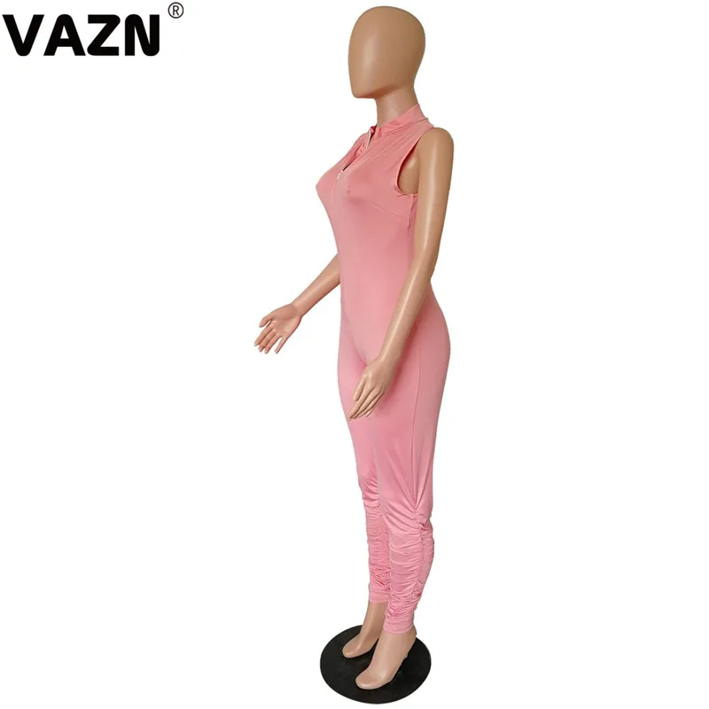 VAZN GYM18407 new party pink bandage night club age reduction lady jumpsuit sleeveless long pant jumpsuits sexy wind rompers