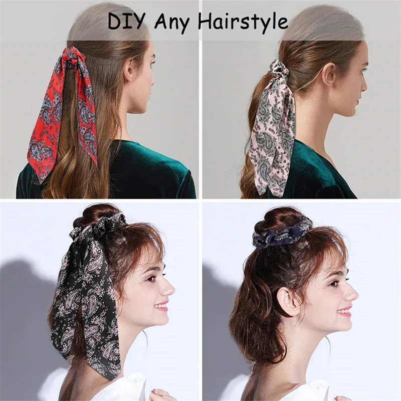 Цветочный принт Scrunchie женский шарф для волос эластичная богемная повязка для волос бант волосы резиновые завязки девушки аксессуары для волос