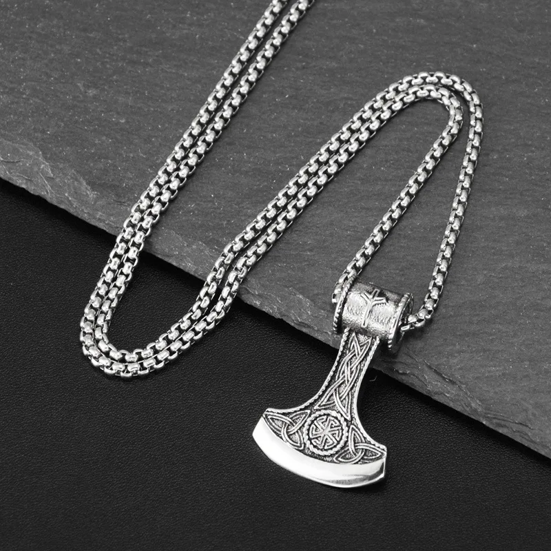 

Norse Viking Battle Axe Pendant Necklace Viking Hiphop Stainless Steel Fashion Jewelry For Men Women
