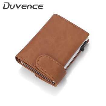 

Duvence Men Credit Card Holder Hasp Women RFID Blocking PU Leather Automatic Business ID Card Holder Aluminum Metal Wallet Purse