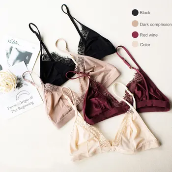 

Women Bra Without Underwire Silky Bra Lace Edge Thin V-neck Bra Large Size Sexy One-piece Bra