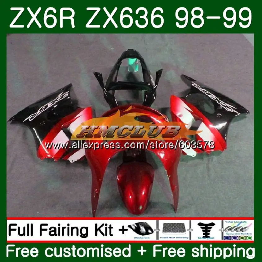 Корпус для KAWASAKI ZX-6R ZX-636 ZX600 ZX600CC 98 99 красный blk 105CL. 123 600CC ZX636 ZX6R 98 99 ZX 636 ZX 6R 1998 1999 обтекатели - Цвет: No. 1