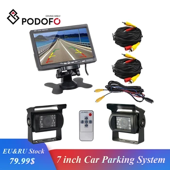 

Podofo Dual Backup Camera and Monitor Kit for Bus Truck RV IR Night Vision Waterproof Rearview Camera + 7" LCD Rear View Monitor