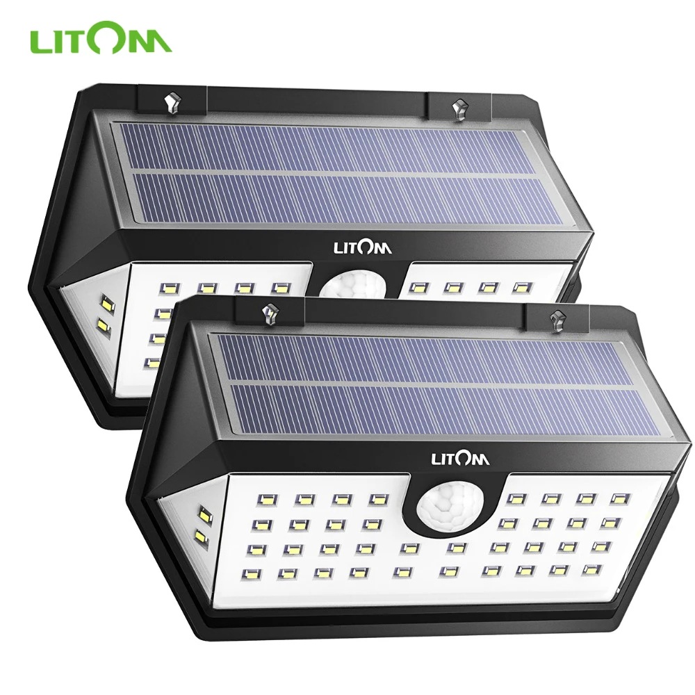 

2Pcs Upgraded LITOM Solar Outdoor Light 40 Leds Wall Lamp 3 Modes Wide-angle Solar Light Luz Solar Para Exterior Luces Solares