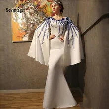 Sevintage саудовско-Аравийский Длинные Выпускные платья с накидкой, платье-Русалка круглый мусульманские Вечерние Платья с цветочным принтом красной ковровой дорожки платье, платье на выход