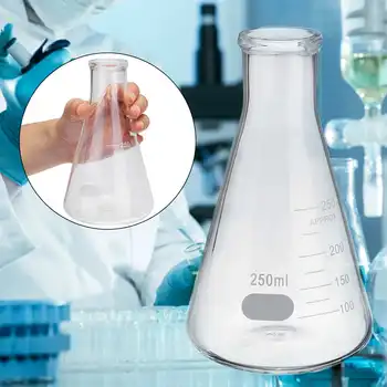 

250mL Lab Glass Erlenmeyer Conical Flask Bottle w/ Rim Borosilicate Laboratory Glassware