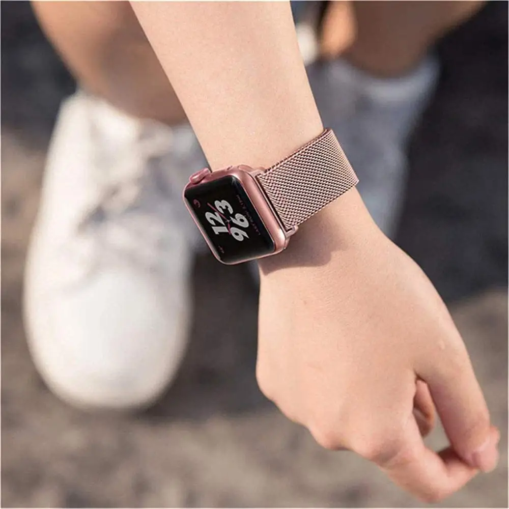 Миланский ремешок для Apple Watch 42 мм 38 40 44 металлический браслет из нержавеющей