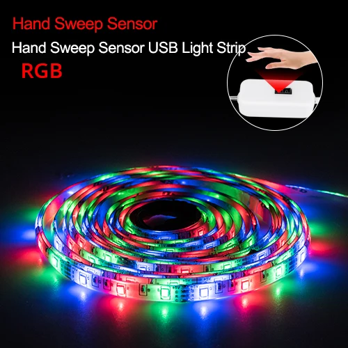 Hand Sensor RGB Ручная развертка Сенсор Светодиодные ленты 5V USB светодиодный лента Диодная лента 1/2/3/4/5M Смарт движения Сенсор светильник Кухня Спальня шкаф ночника - Испускаемый цвет: Hand Sensor RGB