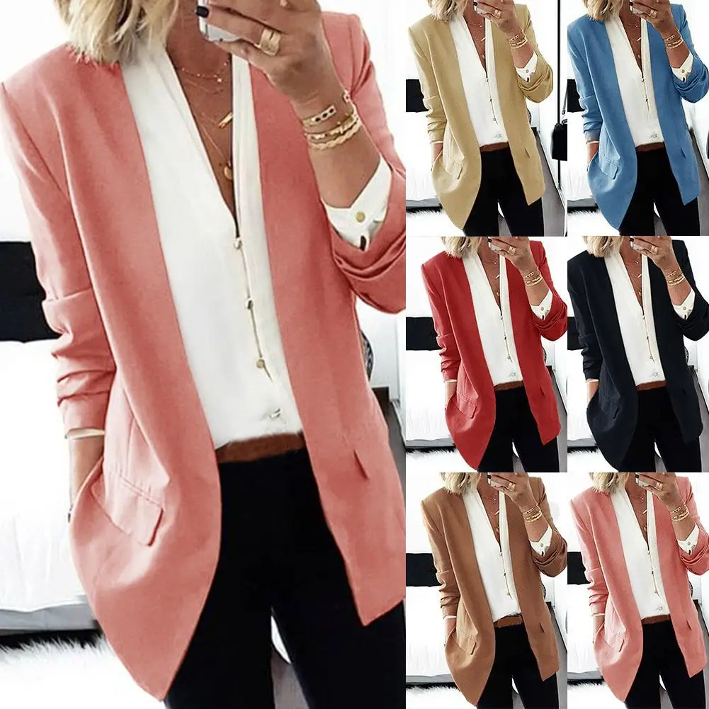 Office Lady Autumn Solid Color Slim Lapel Long Sleeve Blazer Cardigan Work Jacket Solid Color Slims Fit Office Wear Jacket Blaze Office Lady Autumn Solid Color Slim Lapel Long Sleeve Blazer Cardigan Work Jacket Solid Color Slims Fit Office Wear Jacket Blaze