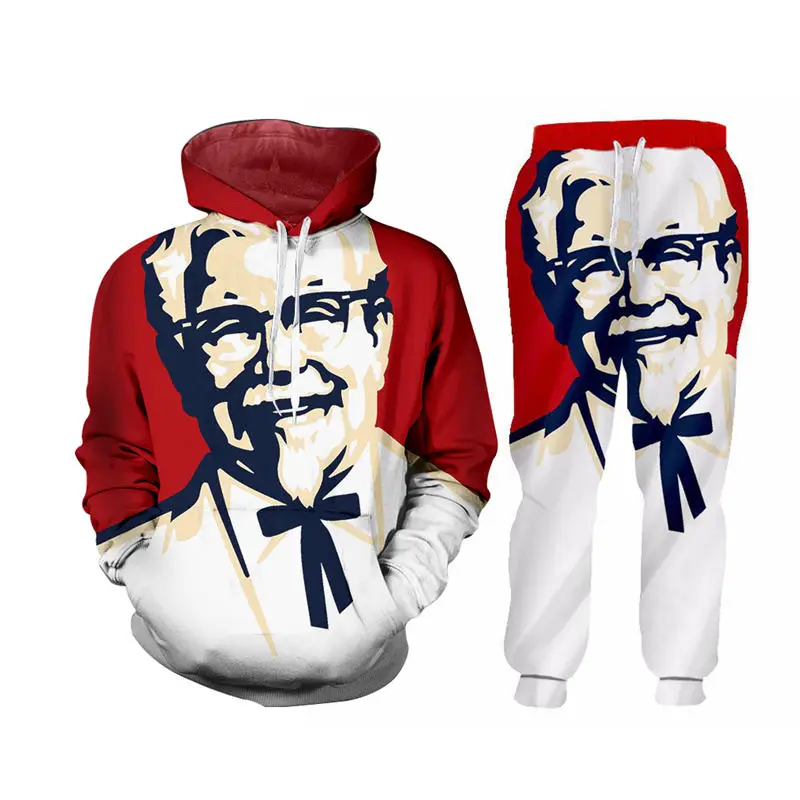 S-6XL MenWomen 2 Pcs Sportsuit Sets Fashion Long Sleeve 3d Kfc Old man Print Hoodies+Pants Set Unisex Zipper Tracksuit Custom (1)