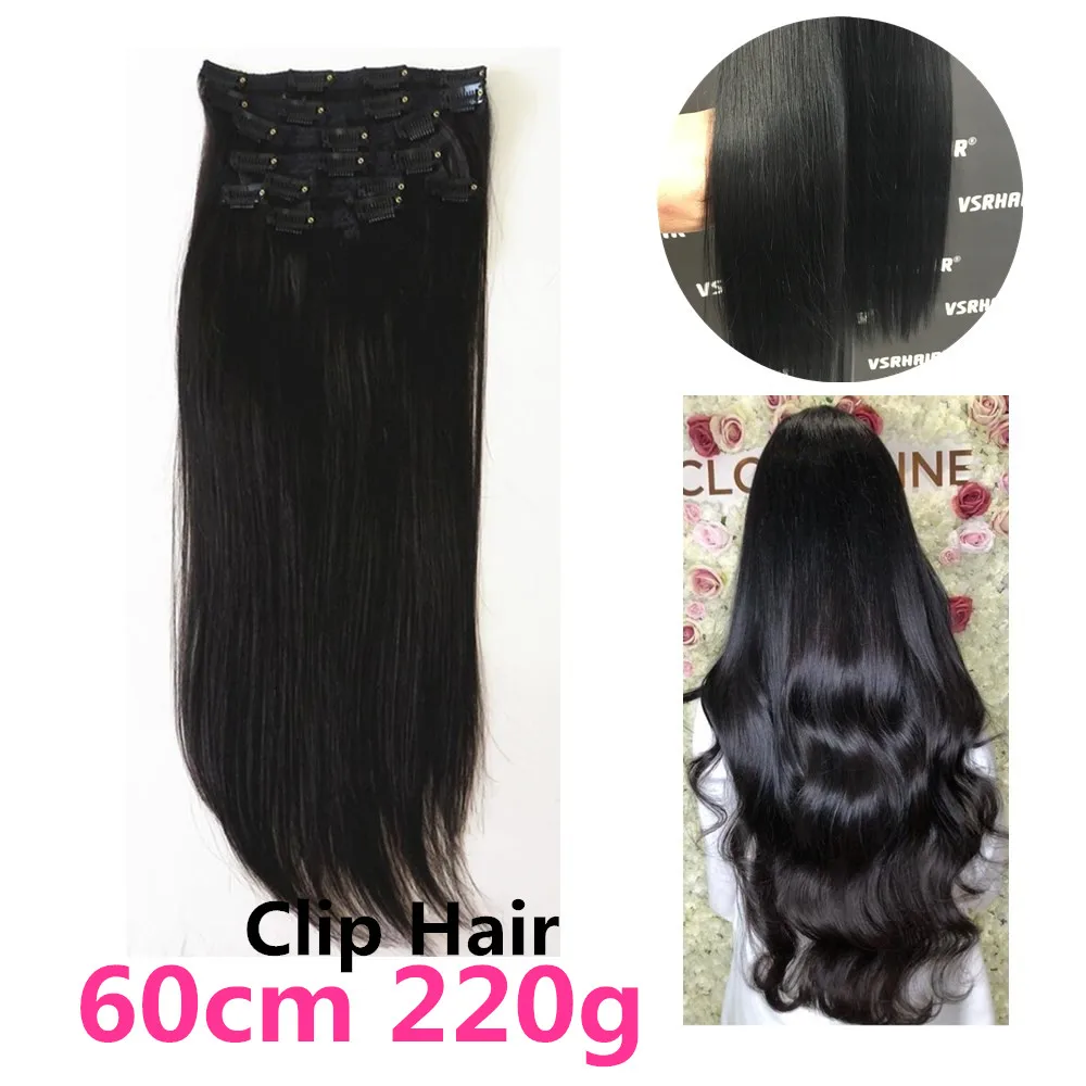 VSR-extensiones de cabello humano con Clip, Calidad Europea, 60Cm, 65Cm, 220g, 240g, 260g