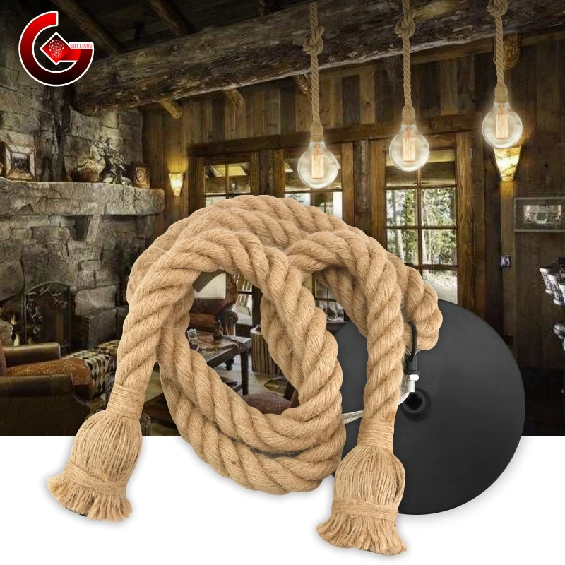 

E27 Retro Pendant Lights Hemp Rope Pendant Lamp AC85-265V 110V 220V industrial Lamp Vintage Decor Hanging Lamp