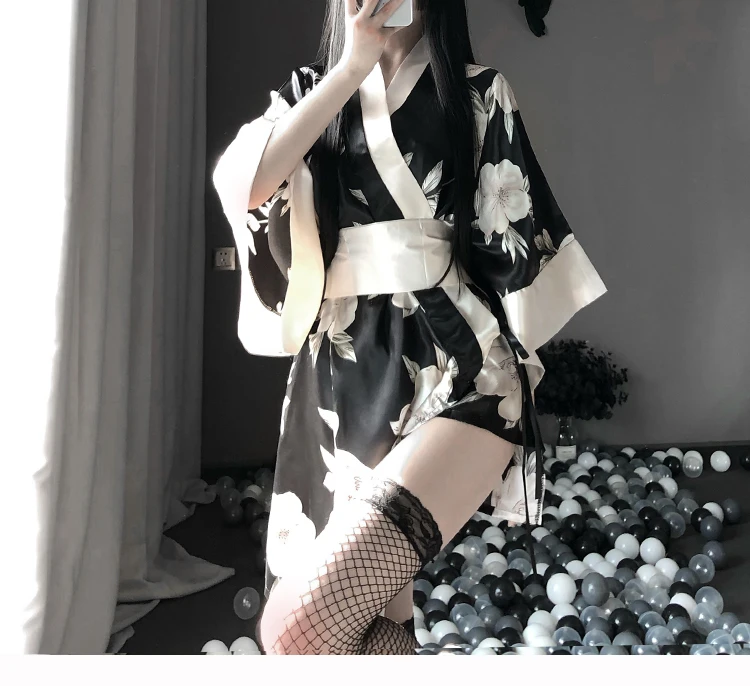 Japanese Kimono Sexy Sleepwear Cosplay Outfit for Women Traditional Style Robe Yukata Sakura Costumes Pajamas Soft Silk Belt