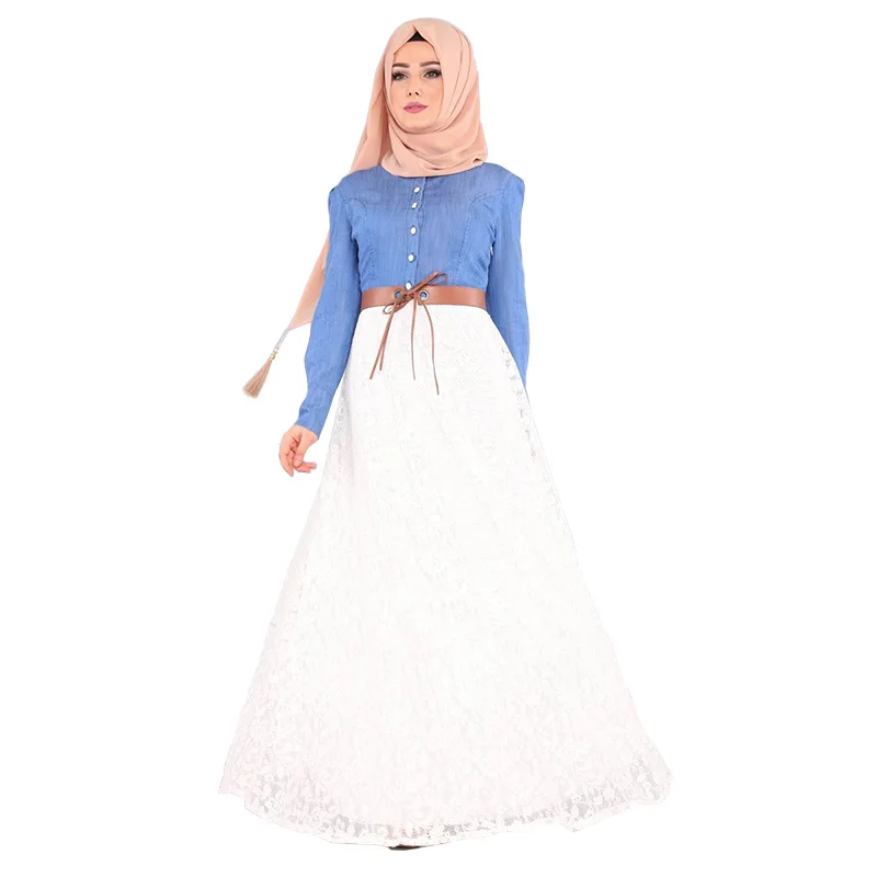 

WEPBEL Arab Dubai Folk Custom Women Muslim Dress Long Sleeve Patchwork Abaya Fashion Casual Islamic Clothing