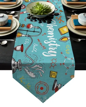 

Chemical Experiment Tube Analysis Study Glass Table Runner Table Flag Home Party Decorative Tablecloth Table Runners