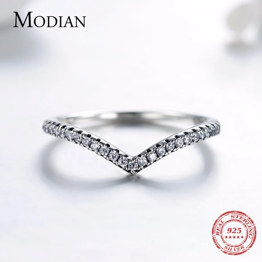 Modian 3 Style 925 Sterling Silver Stackable Ring Clear CZ Jewelry For Women Couple Gift
