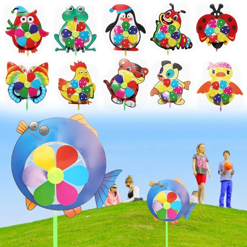 1 Pc Cartoon Animal Windmill Wind Spinner Pinwheel Home Garden Yard Decor Kids Toys