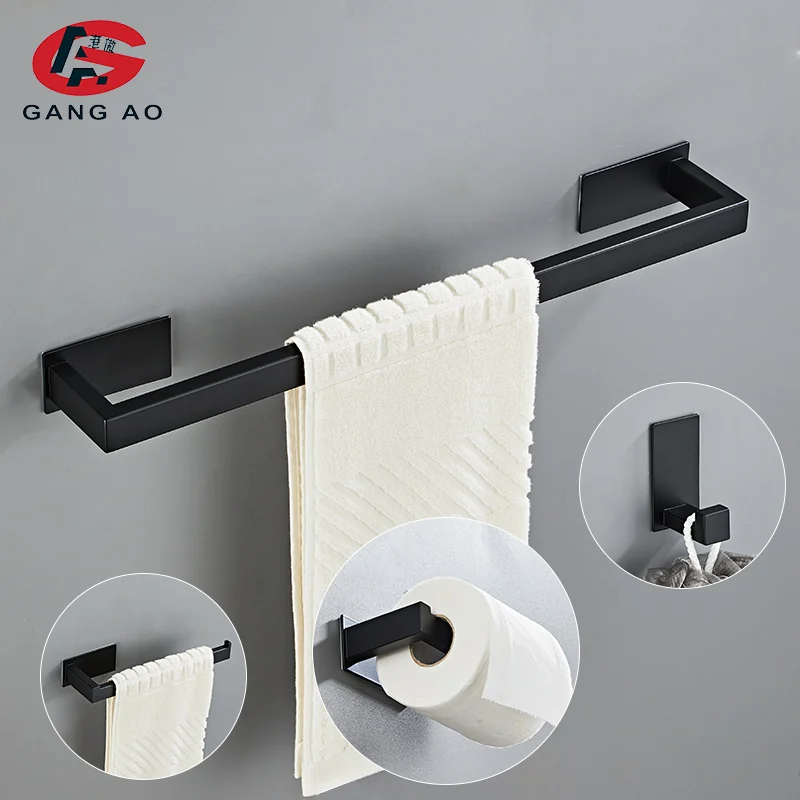 Bathroom Hardware Set Black Robe Hook Towel Rail Bar Rack Bar Shelf Tissue Paper Holder Toothbrush Holder Bathroom Accessories