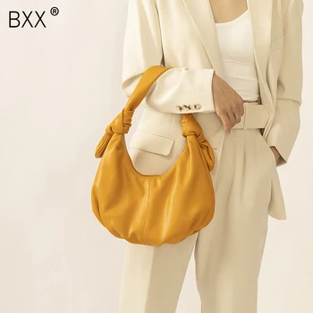 

[BXX] PU Leather Shoulder Bags For Women 2020 Autumn Winter Brand Designer Handbags Female Small Bowtie Shoulder Bag HN618