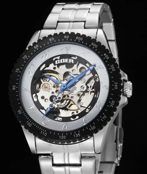 

Goer Analog Watch Men Hollow out Fully Automatic Analog Watch Steel Belt Watch Gz0009g