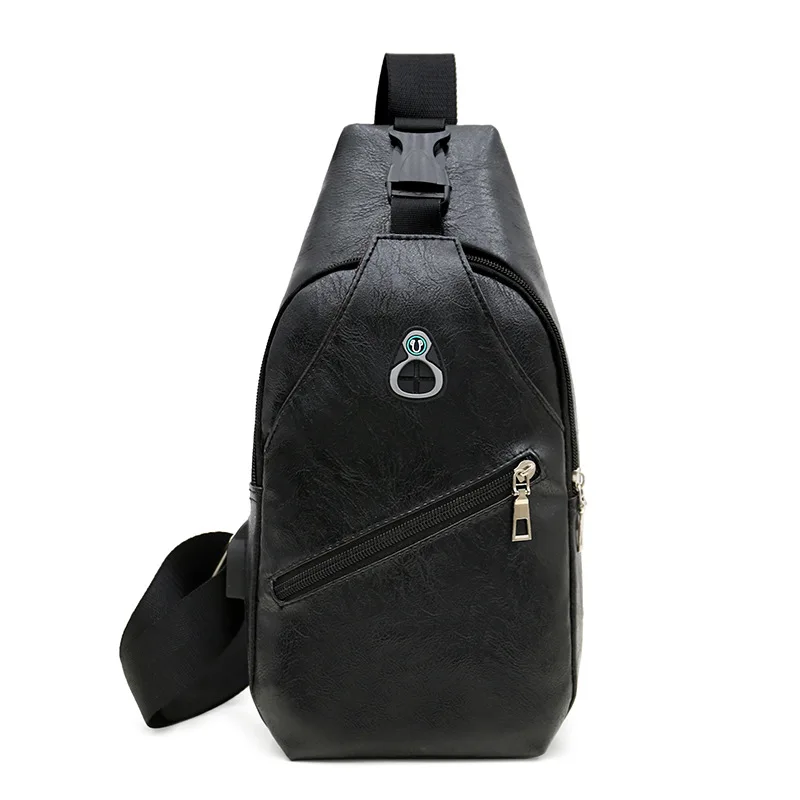 Мужские сумки через плечо, мужская сумка на груди с USB, дизайнерская сумка через плечо, кожаные сумки на плечо, диагональная упаковка, рюкзак для путешествий - Цвет: 2-black