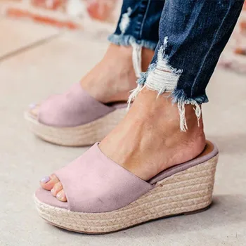 

2019 Hot Sale Women's Slippers Ladies Fashion Wedges Casual Slip On Peep Toe Roman Slipper Shoes Sandals Klapki Damskie Na Lato