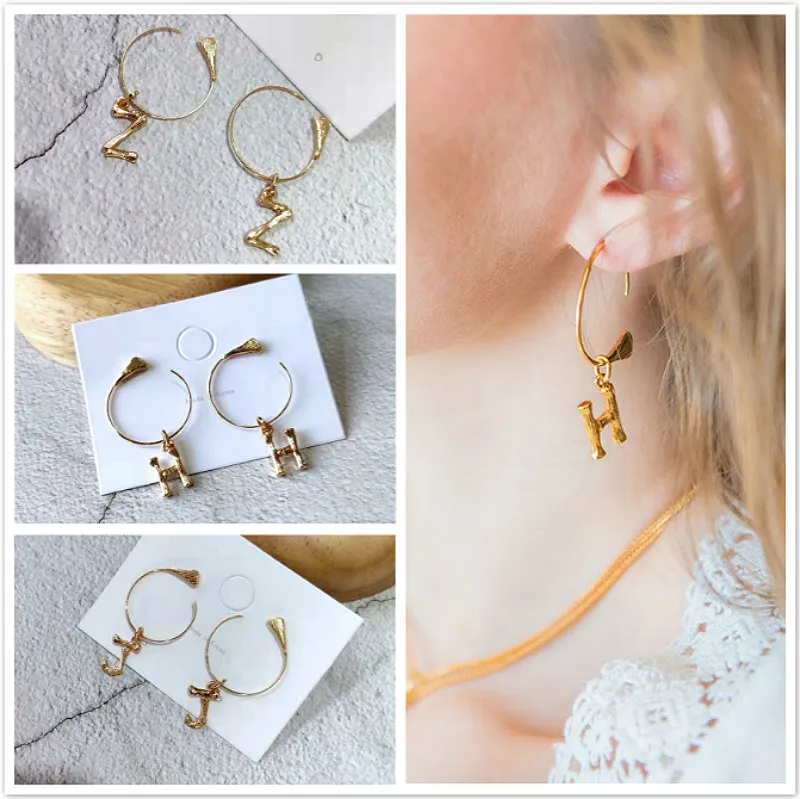 

2019 New The Letter Hoop Earrings For Women Golden Hanging Drop Earrings Female Fashion Jewelry